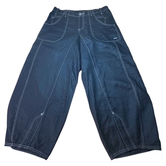 SIGNAL CLOTHING 100% Linen Black Barrel Pants Multi Pocket Riveted Detail Sz 12 - Picture 4 of 10